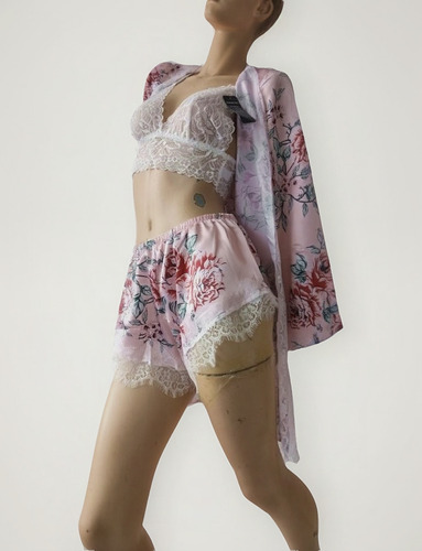 Pijama Top Blanco Short Rosa Bata Mujer Dormir Noche Verano