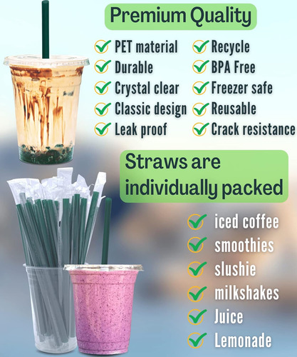 50 Tazas Transparentes 12oz Con Tapas Y Popotes