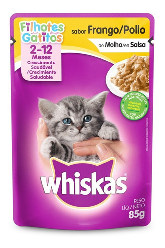 Alimento Whiskas para gato desde cedo sabor frango ao molho em saco de 85g