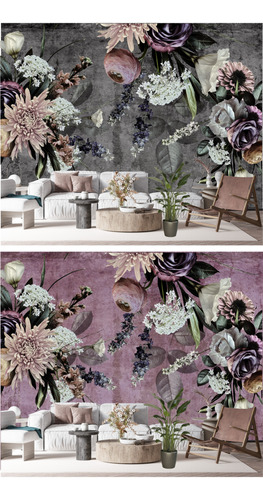 Vinilos Murales Empapelados Flores Vintage Purpura
