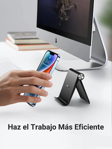 Soporte de Escritorio UGREEN para Teléfono Celular Ajustable de 0° a 100° Goma Antiarañazos Antideslizante Amplia Compatibilidad con dispositivos de 4'' a 7.9'' Plegable ABS Color Negro