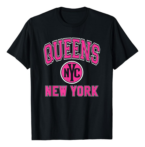 Queens New York Nyc Varsity Style Magenta Con Polera Con C