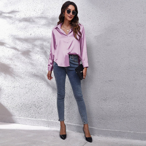 Increíble Cuello V Blusa Satén Moda Casual Elegante Diseños