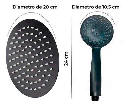 Kit De Ducha Regadera Lluvia Y Teléfono Cromada Baja Presión Acabado Mate Color Negro Mate
