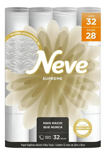 Papel Higiênico Neve Supreme Folha Tripla Leve 32 Pague 28