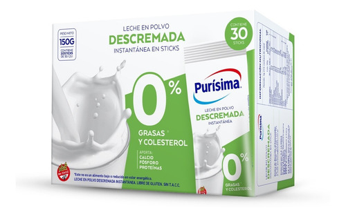 Imagen 10 de 10 de Purísima Leche En Polvo Descremada Sticks 5gr (x20 Unidades)