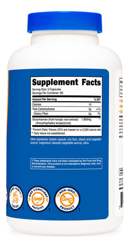 Suplemento Nutricost Glucomannan 1.800mg 180 Cápsulas