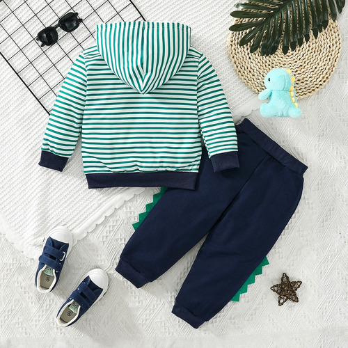 Conjunto De Sudadera Niño Con Diseño De Dinosaurios Y Rayas Verde Limón 2-3 Años