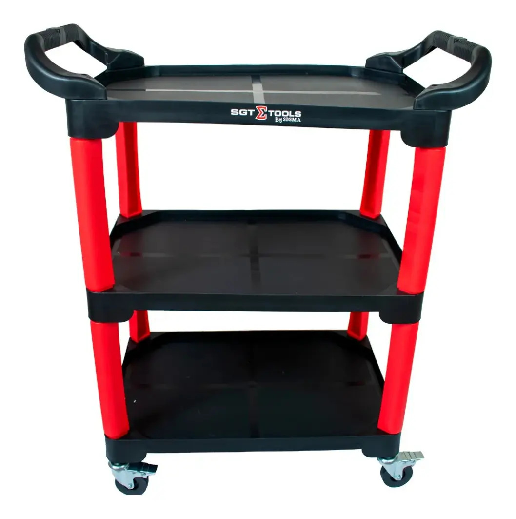 Carrinho Detailers mecânico com 3 plateleiras Sigma Tools cor vermelho