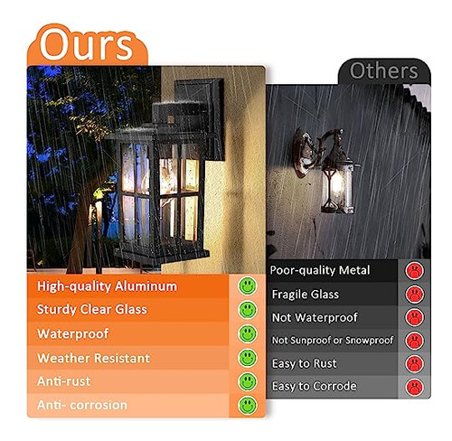 Lmparas De Pared Exterior, 2-pack, Negro Mate, Vidrio Transp