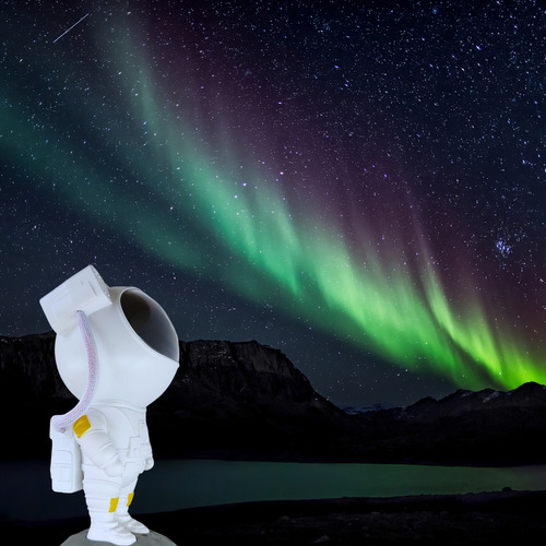 Luz Noturna De Projetor Astronauta Estrelas Galaxia Nebulosa Cúpula Branco Estrutura Branco Usb