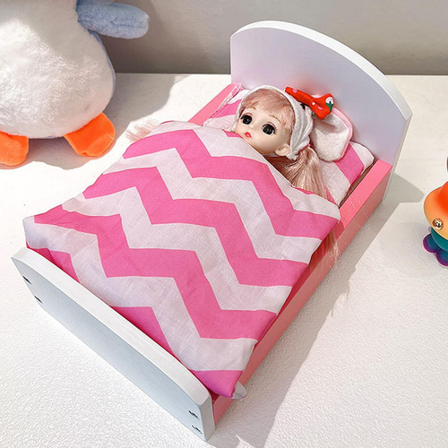 Dollhouse En Miniatura Con Juego De Ropa De Cama Mini Rosa