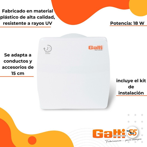 Imagen 4 de 8 de Extractor De Aire Baño/cocina 6 (15 Cm) Tapa Ciega C/ Timer