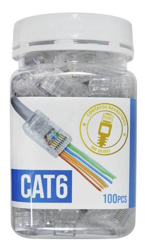 Imagem 2 de 6 de Pote C/ 100 Pç Conector Plug Rj-45 De Passagem Cat6 Ez Crimp