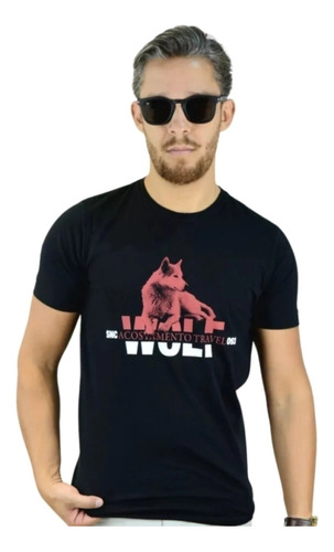 Camiseta Masculina Slim Acostamento 100% Algodão Wolf