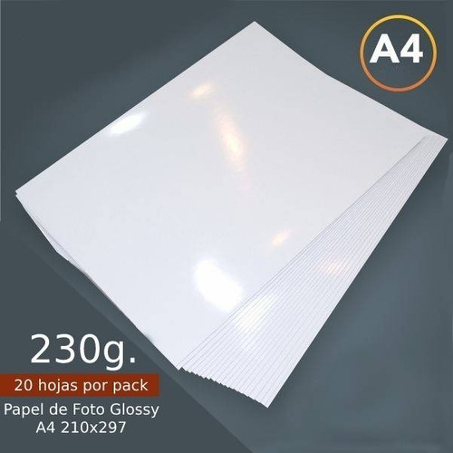 Papel Fotografico Glossy A4 De 230g Alto Brillo 20 Hojas