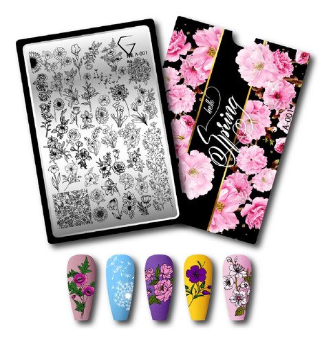 Placa Para Estampar Uñas Stamping Plate A-001 Hello Spring