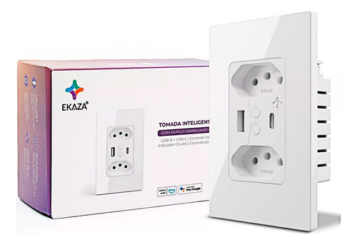 Tomada Inteligente Dupla 10a Wifi Usb+usb-c 4x2 Ekaza Alexa