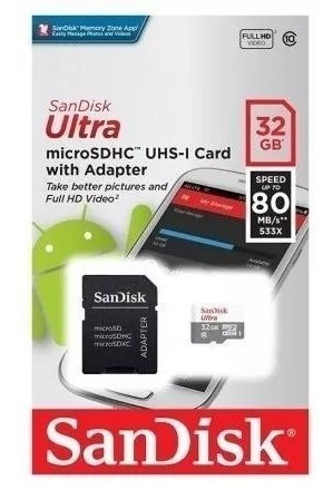 Cartão Micro Sd Ultra 32gb Classe 10 80mbs Sandisk + Nota
