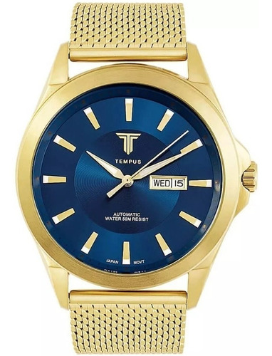  Relógio Masculino Tempus Elite Zw20127a Gold Blue