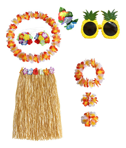 Conjunto De Disfraz De Falda Hawaiana Con Gafas Para Vestir,