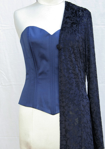 Corset, Spolverino Largo Devoré Elast, Azul Noche, Conjunto