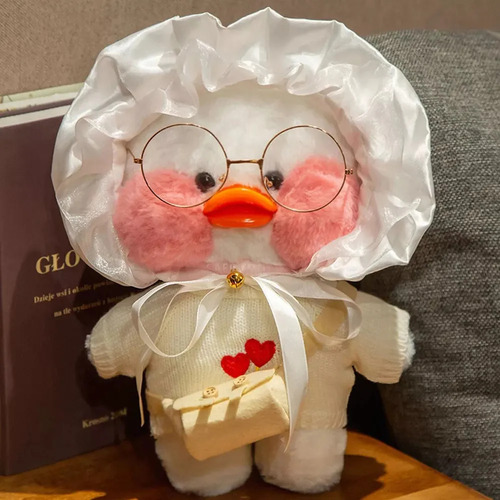Pato De Peluche Con Disfraz Y Accesorios 30 Cm Blanco