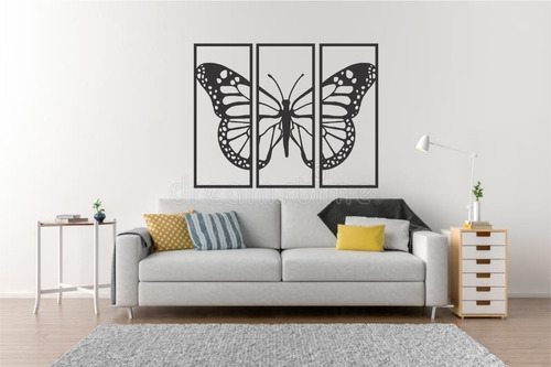 Quadro Decorativo Borboleta Vazado 3 Peças Madeira Mdf