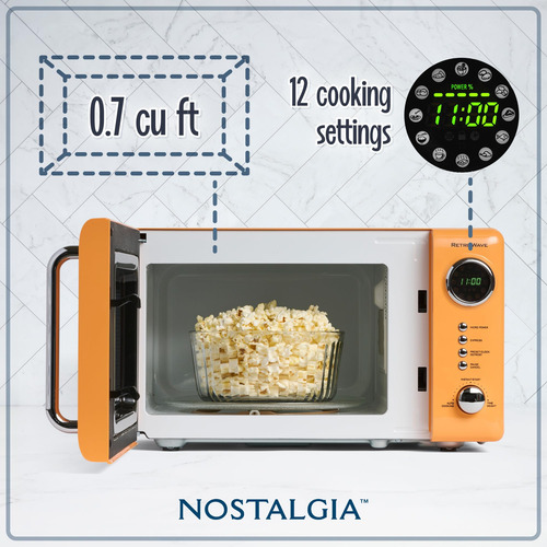 Horno Microondas Retro Compacto 0.7 Pies 700w Color Naranja