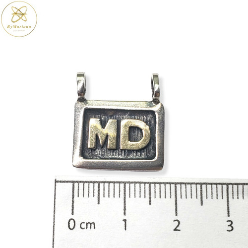 Imagen 5 de 7 de Dije Plata Y Oro Rectangular Con 2 Iniciales A Pedido