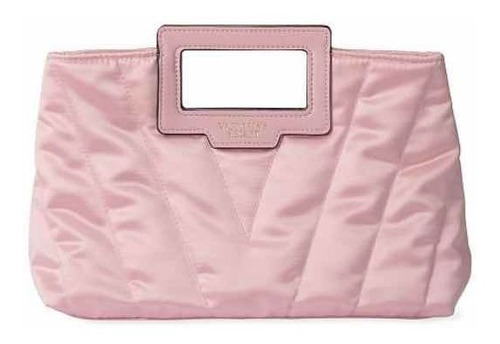 Bolso de mano Victoria S Secret, original, rosa, ribetes de tela, diseño de tela lisa