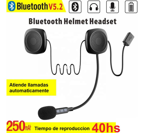 Auriculares Negros Bluetooth 5.2 Para Casco Con Micrófono