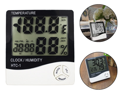 Termo Higrômetro Relógio Digital Medidor Temperatura Umidade