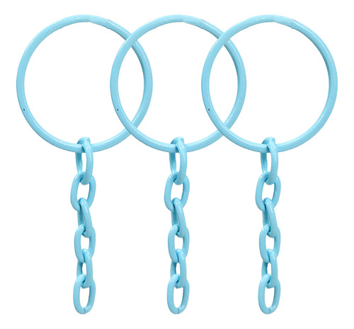 Argola De Chaveiro C/ Corrente 20mm Níquel 100 Pçs+argolinha Cor Azul-claro