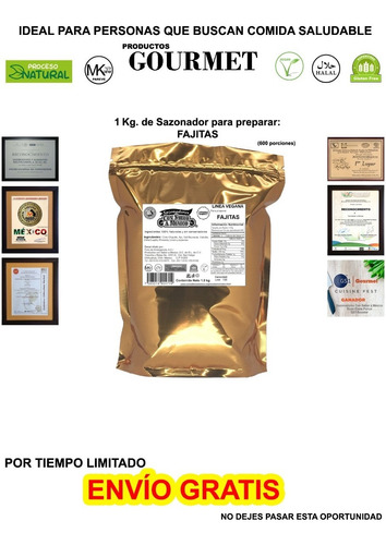 Especias Deshidratada P/preparar Fajitas Veganas 1kg 100%nat