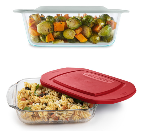 Bandeja Cuadrada De Vidrio Con Tapa Plastica 1.6lts Pyrorey