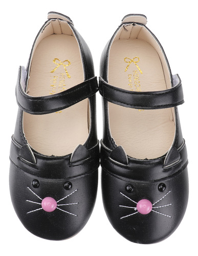 Zapatos Negros De Piel Con Diseño De Gato Para Niños, Talla