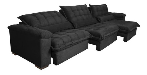 Sofá Retrátil e Reclinável 3,22m com Molas Ensacadas Cama inBox Aconchego Tecido Suede Preto