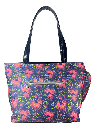 Bolso Playero + Porta Cosmético Rosi - Azul Marino C/fucsia