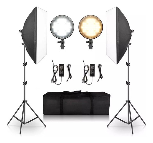 Kit Luz Continua Doble Led Bicolor De 45w Softbox + Maletin 