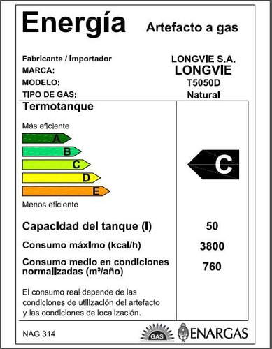 Imagen 2 de 2 de Termotanque Gas Longvie 50 L Pie Y Colgar Poliuretano T5050d