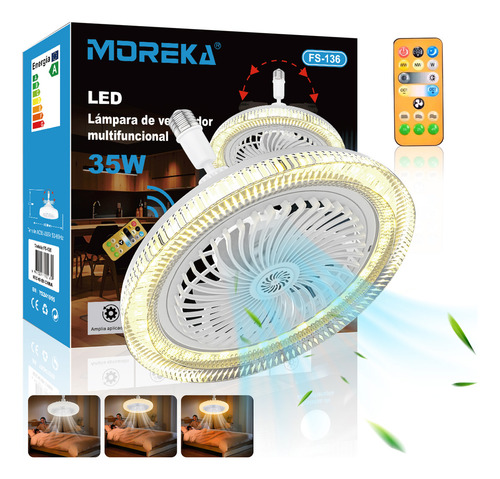 Foco Led 35w Lampara Moreka Fs-136 Ventilador Blanco Frio Natural Calido Efecto Cristal Con Control Dimeable Silencioso 3 Velocidades