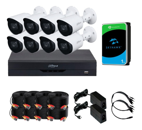 Kit Dvr 8ch 5mp + 8 Camaras 5mp + 8 Cables De 20m + Fuentes