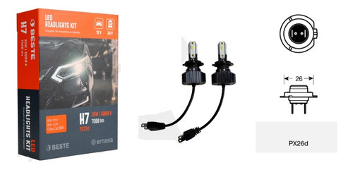 Kit Ampolletas Csp Led H7 12-24v 72w 7600lm Anti-error Beste