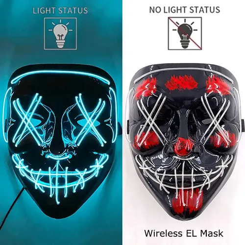 Masque LED Halloween Crâne Lumineux - 3 Modes Clignotants - PVC Et Fourrure - Taille Universelle Adulte/Enfant