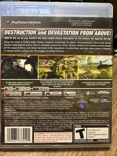 Jogo Videogame Ps3 Apache Air Assault (Usado)