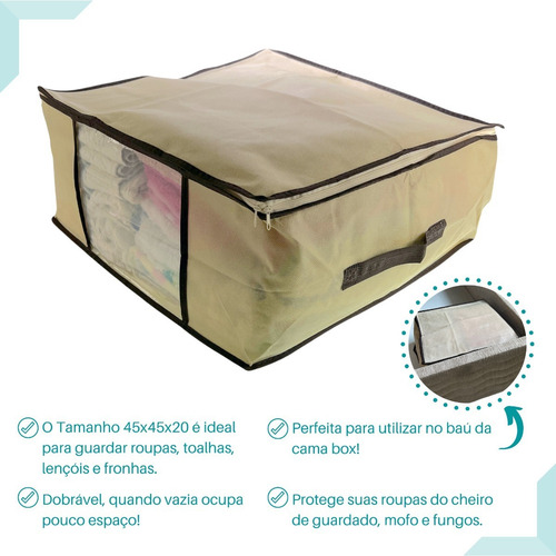 Imagem 4 de 10 de Kit 3 Caixa Organizadora Closet Roupas Coberta 45x45x20cm Edredom Travesseiro Casacos Armário Guarda Roupas Flexível