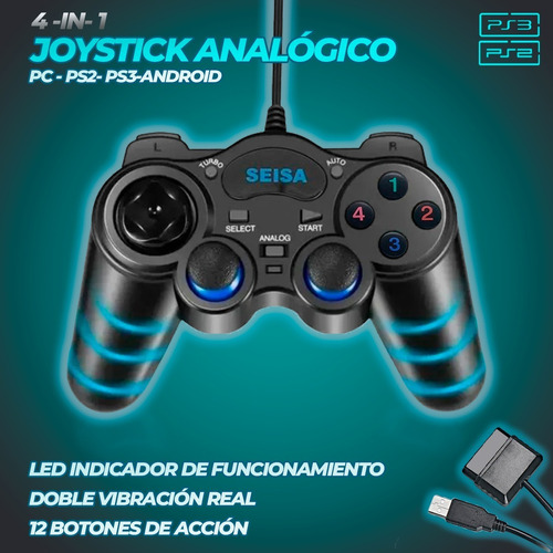 Joystick Seisa Sj A703w Para Pc Ps2 Ps3 Inalámbrico