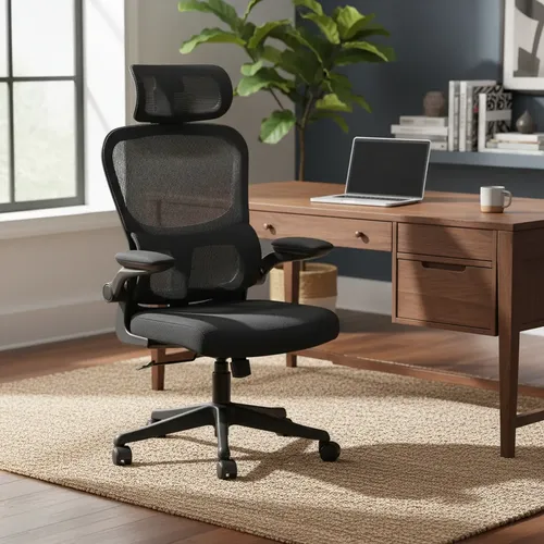 Cadeira De Escritório Presidente​ Ergonomica Lombar Regulavel Preto Estofado Premium