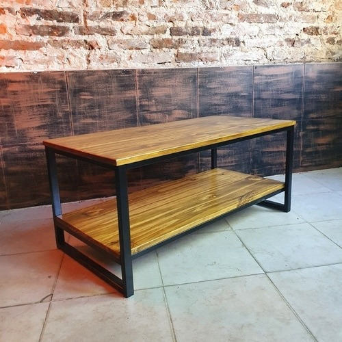 Imagen 4 de 4 de Mesa Ratona Industrial 100x50x45cm Hierro Madera Laqueada
